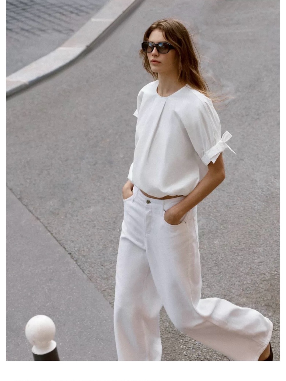 Zara White Short-Sleeve Blouse with Tie Detail - Picture 1 of 1